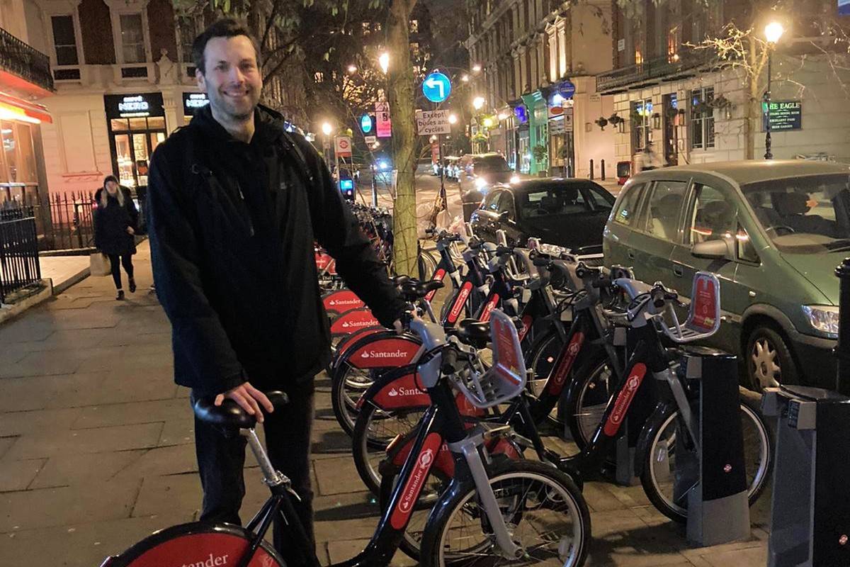Man smiling with a Santander Cycle