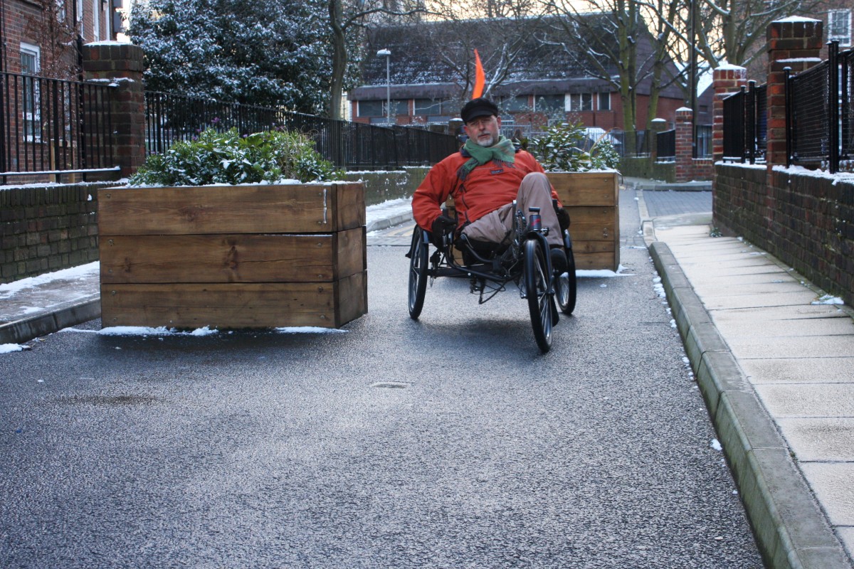 Man on a recumbent tricycle