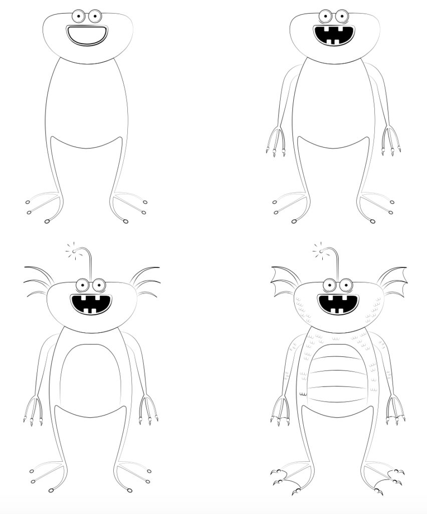 How to draw a monster colouring sheet